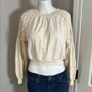 Cleobella Kelly Organic Cotton Pullover Cream Sweatshirt Smocked Crop Sz XS